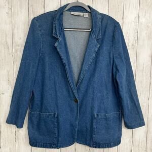 Lisa Josephs Vintage Longline Cotton Retro Oversized Denim Jean Jacket Pockets